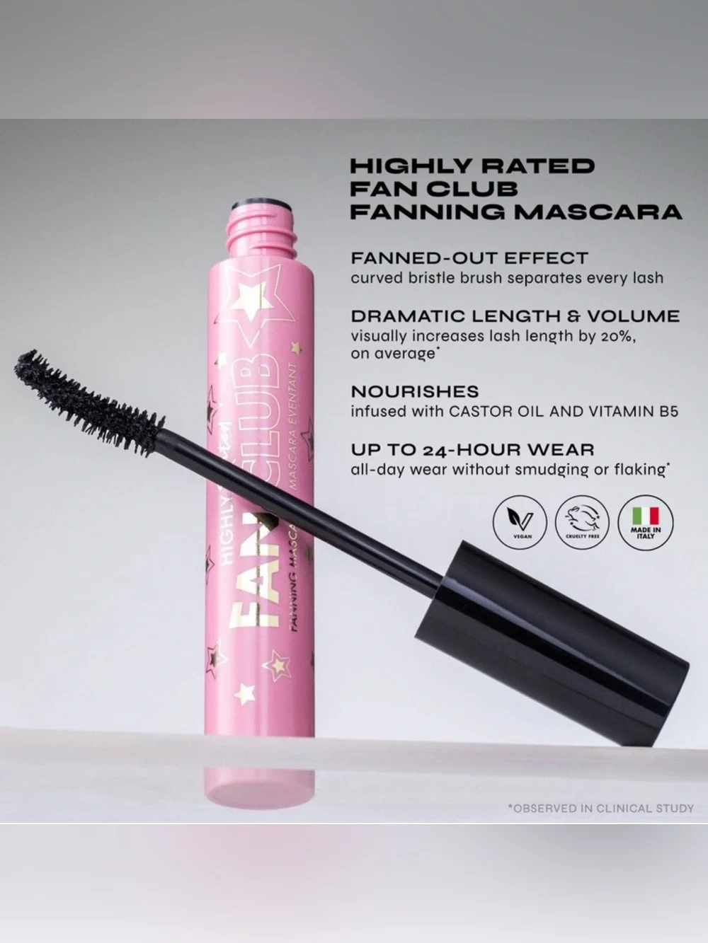 Milani Highly Rated Fan Club Fanning Mascara -Black:Vegan,Lengthening,Volumizing